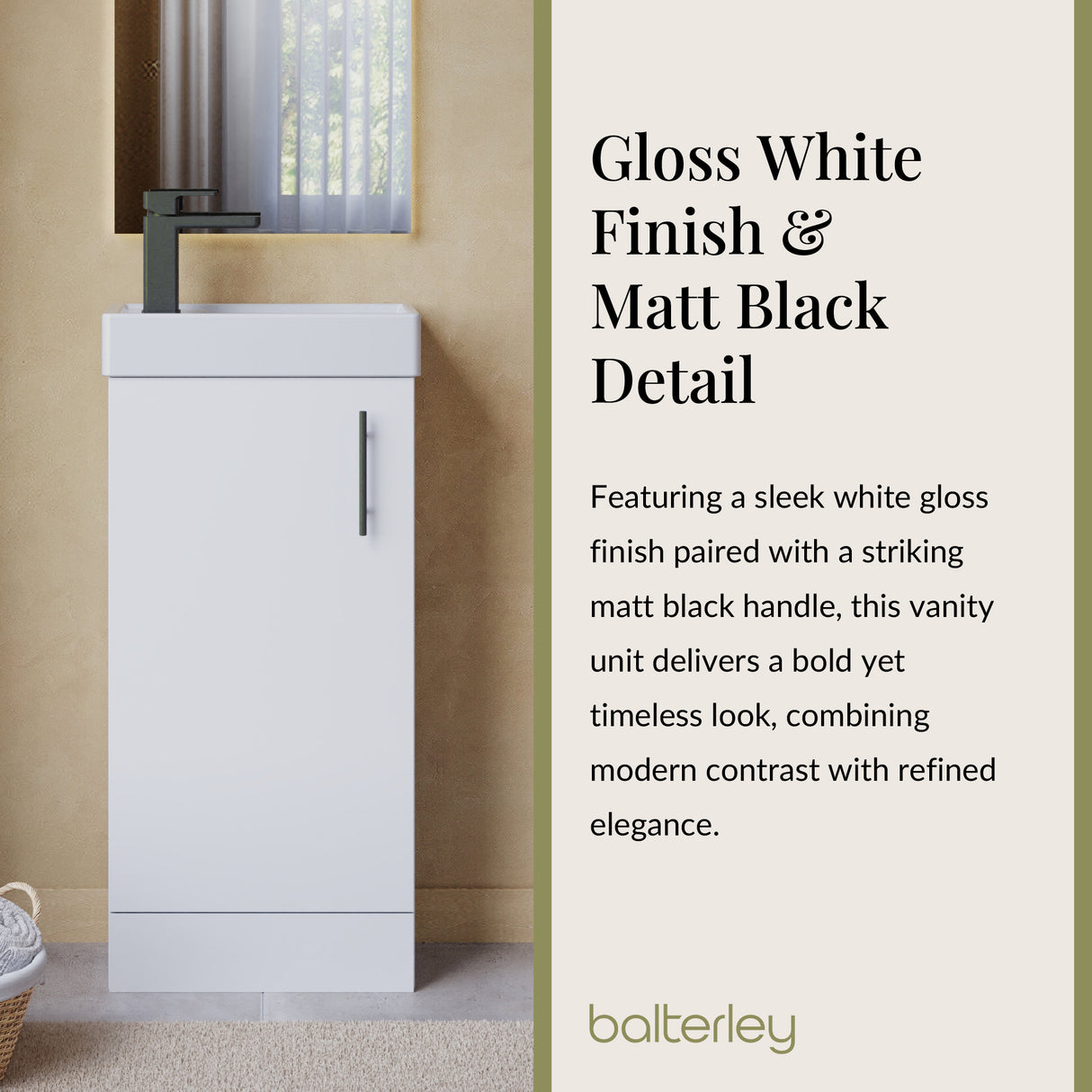 Compact Cloakroom Vanity Basin Unit, 400mm - Choice of Mount Type, Colour and Handle Finish