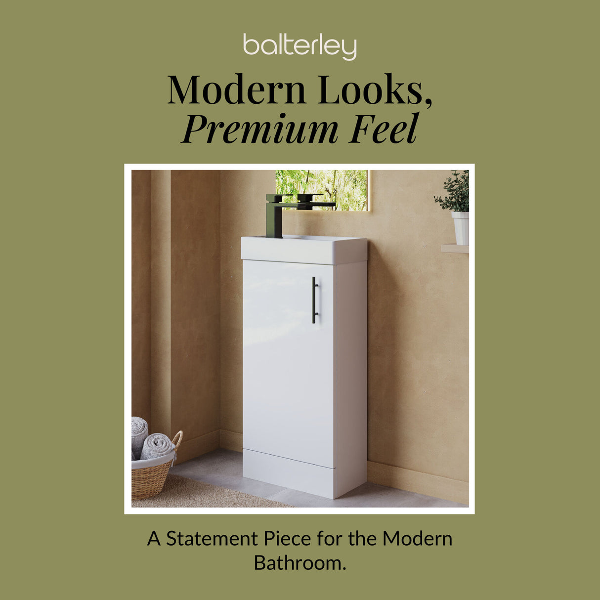 Compact Cloakroom Vanity Basin Unit, 400mm - Choice of Mount Type, Colour and Handle Finish