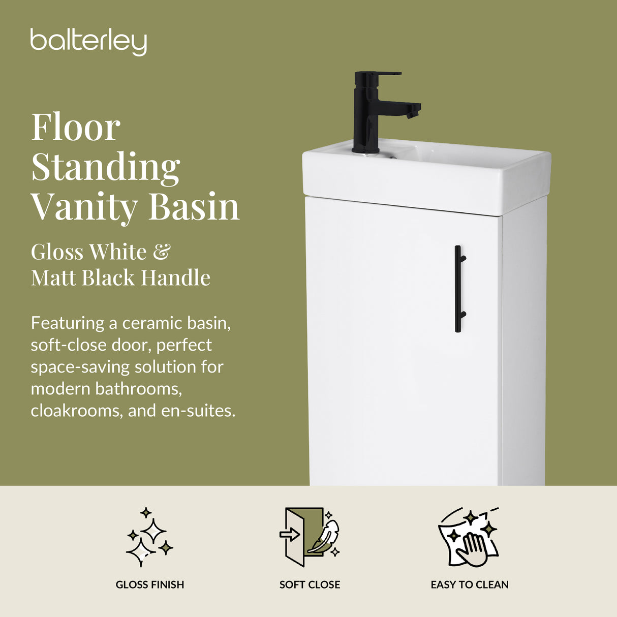 Compact Cloakroom Vanity Basin Unit, 400mm - Choice of Mount Type, Colour and Handle Finish