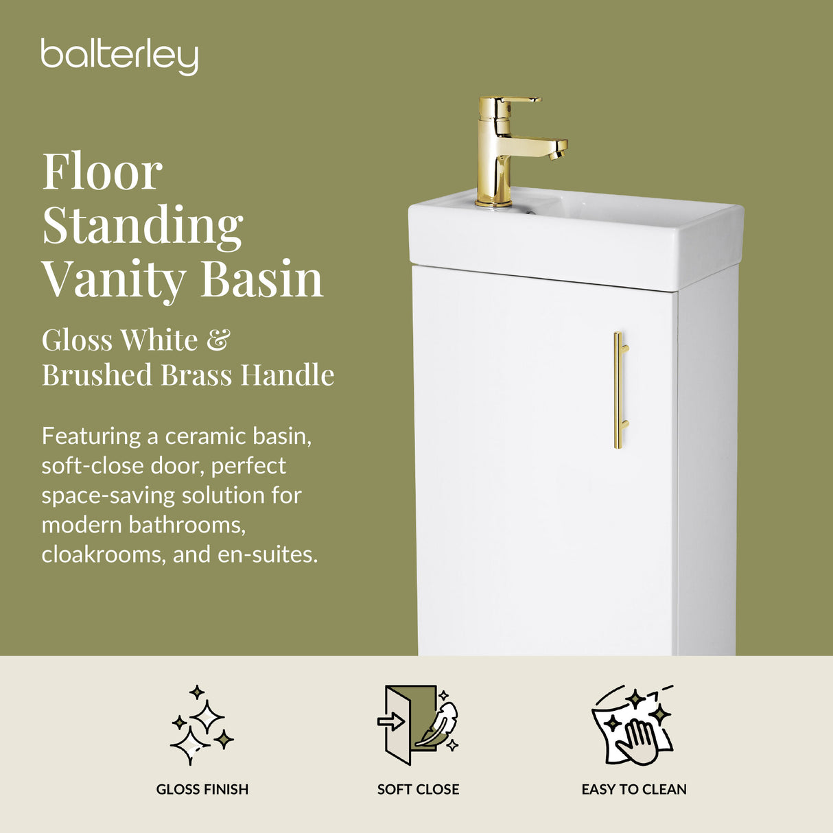 Compact Cloakroom Vanity Basin Unit, 400mm - Choice of Mount Type, Colour and Handle Finish