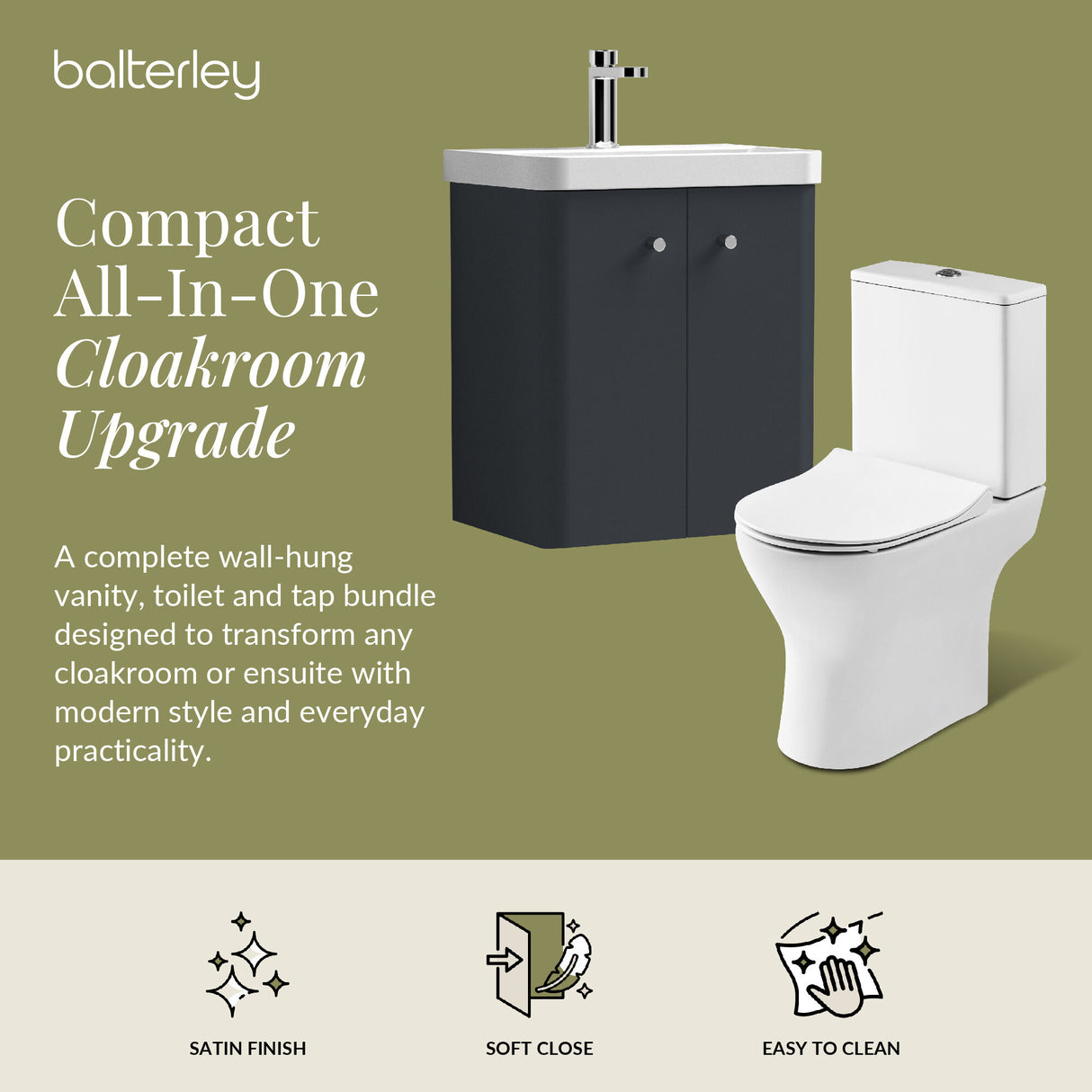 Curve Cloakroom Set - Wall Hung Vanity Basin Unit, Toilet and Mono Basin Mixer Tap