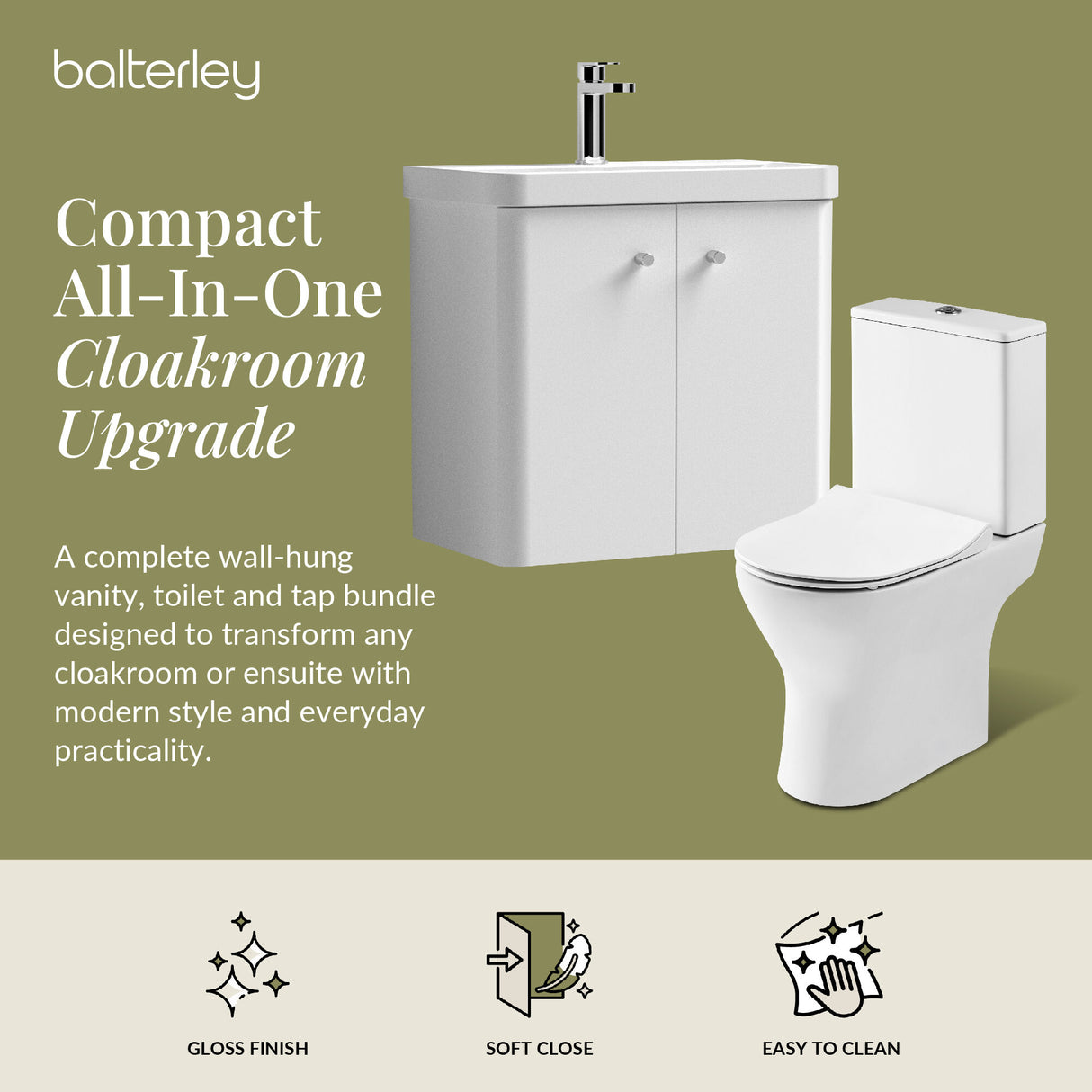 Curve Cloakroom Set - Wall Hung Vanity Basin Unit, Toilet and Mono Basin Mixer Tap
