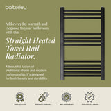 Straight Heated Rail Dual Fuel Towel Warmer, W: 500mm – Choice of Size & Finish