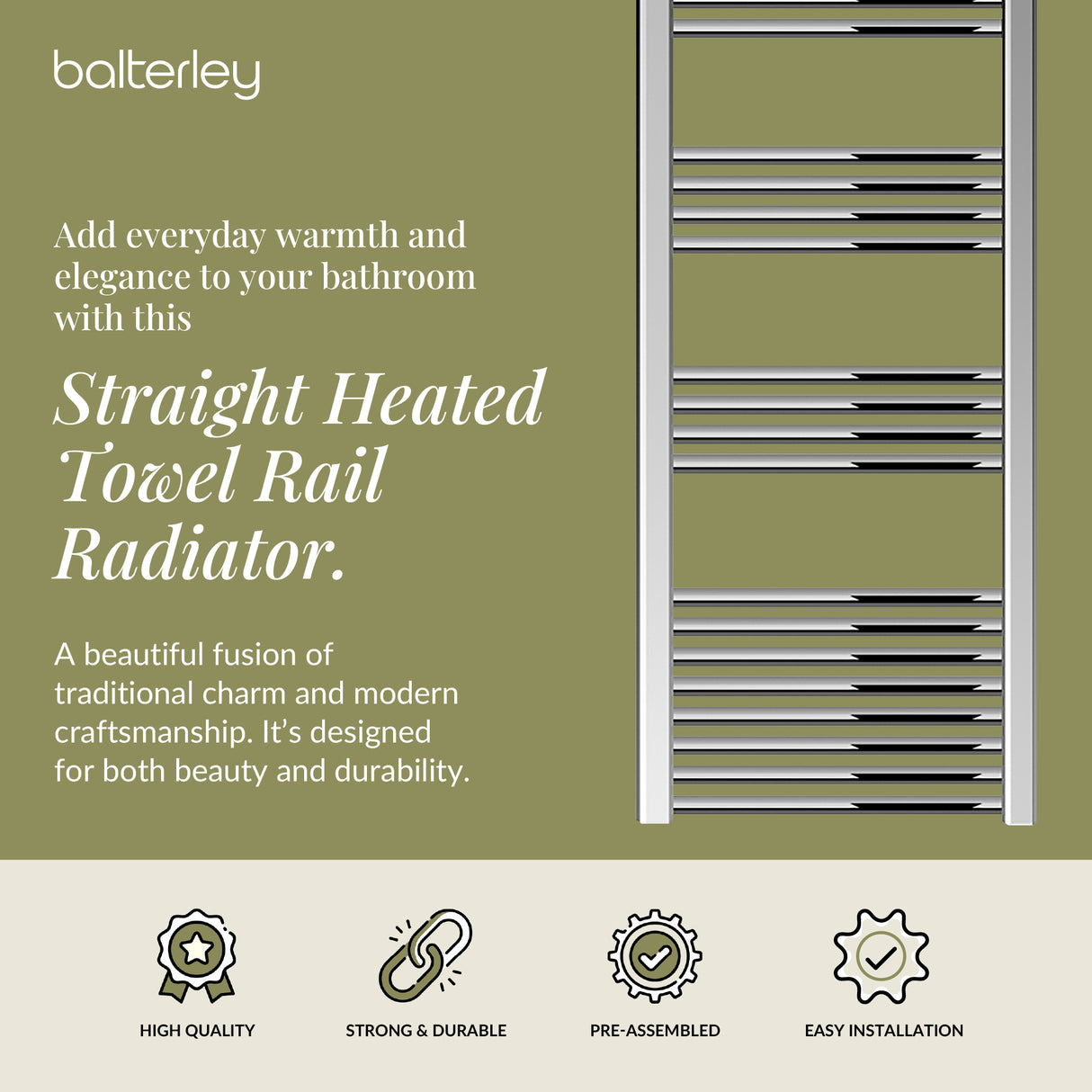 Straight Heated Rail Dual Fuel Towel Warmer, W: 500mm – Choice of Size & Finish