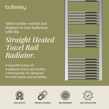Straight Heated Rail Dual Fuel Towel Warmer, W: 500mm – Choice of Size & Finish