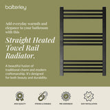 Straight Heated Heated Towel Rail Radiator, W: 600mm - Choice of Height and Finish
