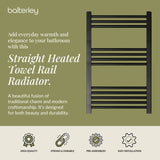 Straight Heated Heated Towel Rail Radiator, W: 600mm - Choice of Height and Finish