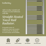 Straight Heated Heated Towel Rail Radiator, W: 600mm - Choice of Height and Finish