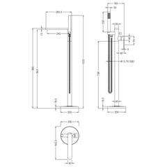 Enville Modern Freestanding Round Bath Shower Mixer Tap with Lever Handle and Kit - Choice of Colour