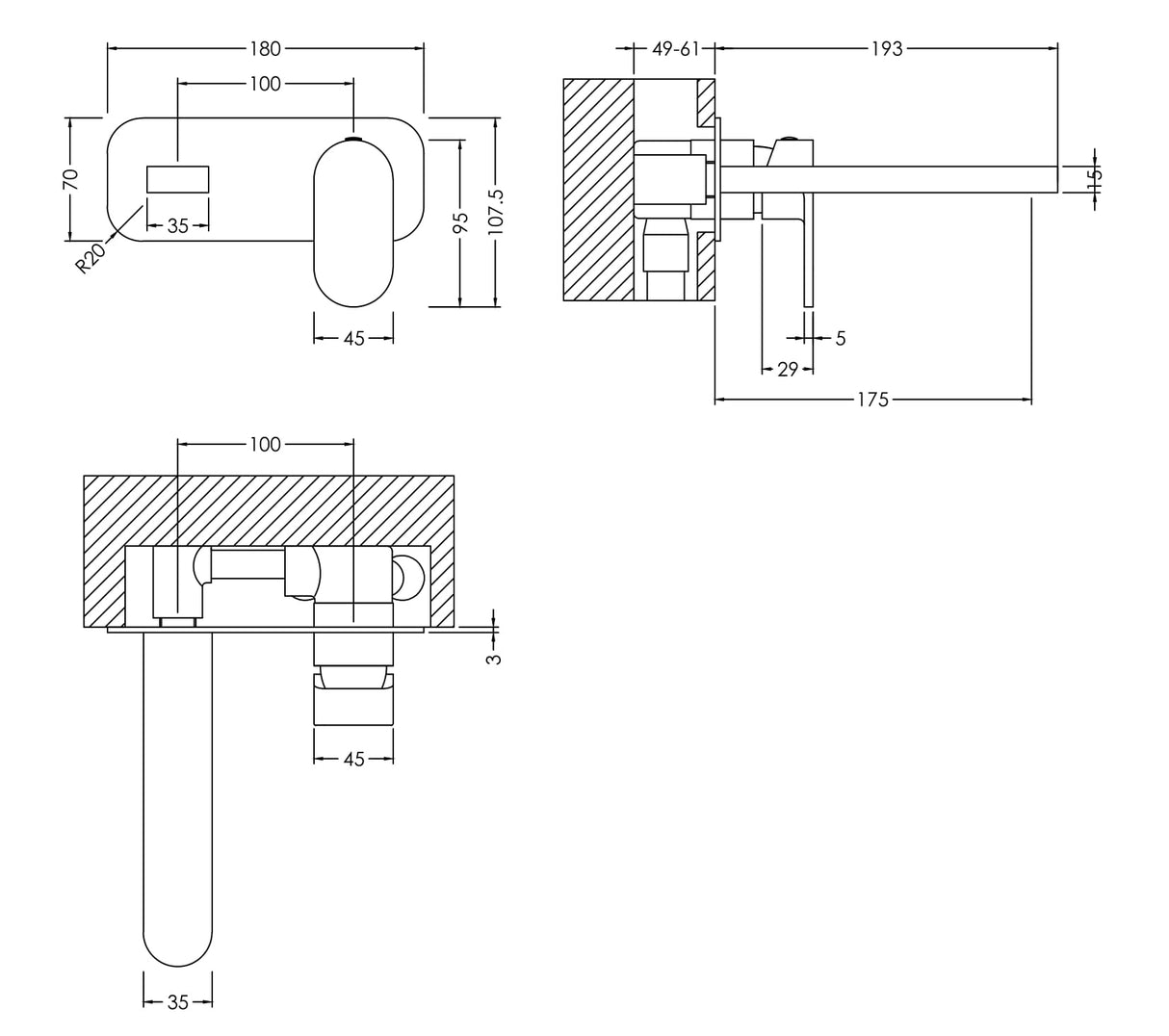 Round Wall Mount 2 Tap Hole Basin Mixer Tap & Back Plate - Choice of Finish