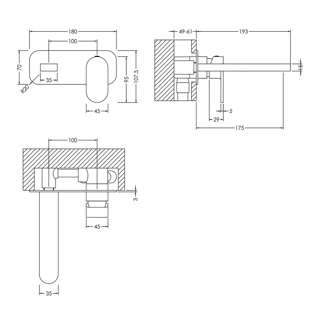 Round Wall Mount 2 Tap Hole Basin Mixer Tap & Back Plate - Choice of Finish