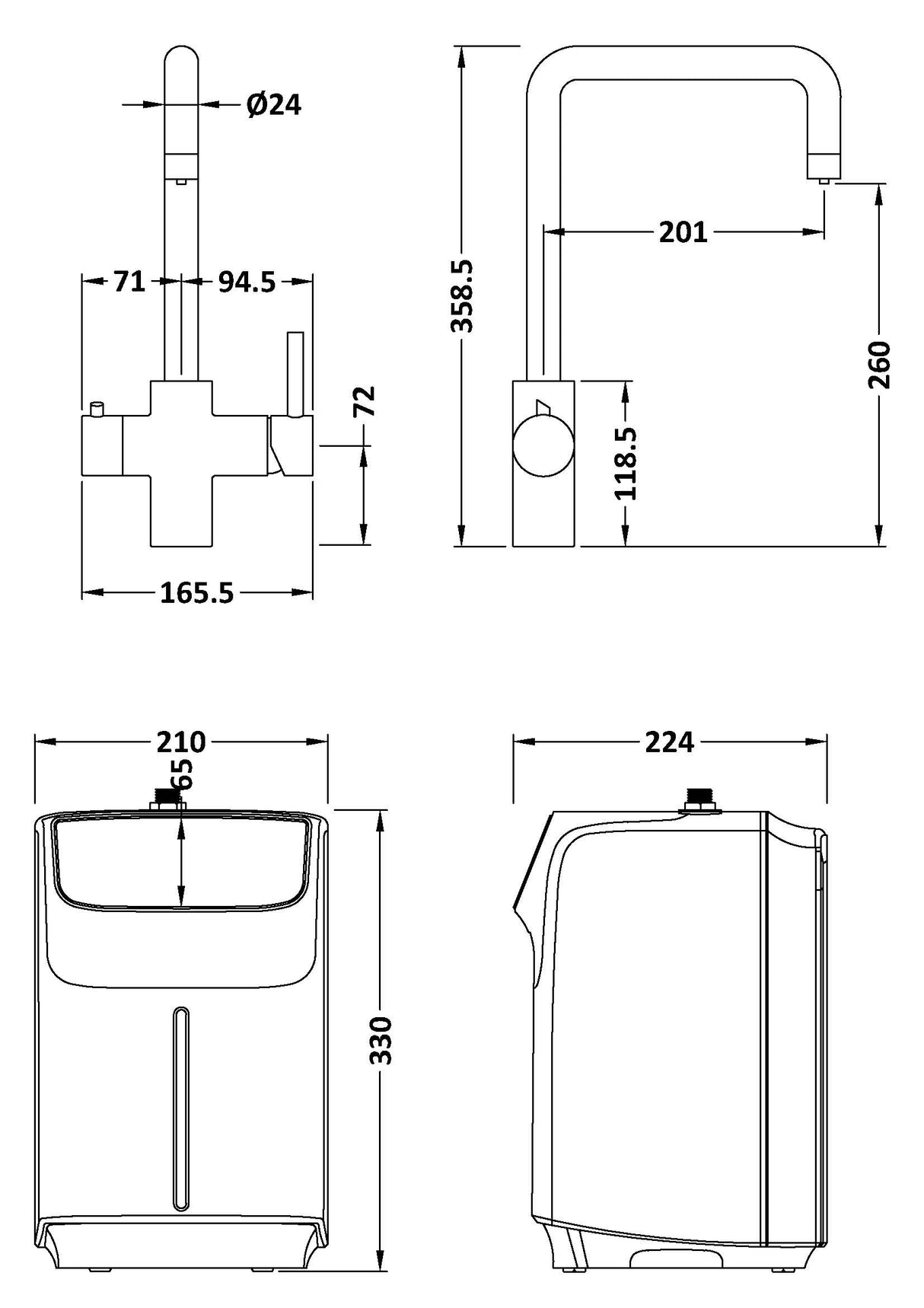 3 in 1 Boiling Water Tap Kit - Instant Hot Water Tap with Dual Lever Handles,Tank and Filter in a range of finishes