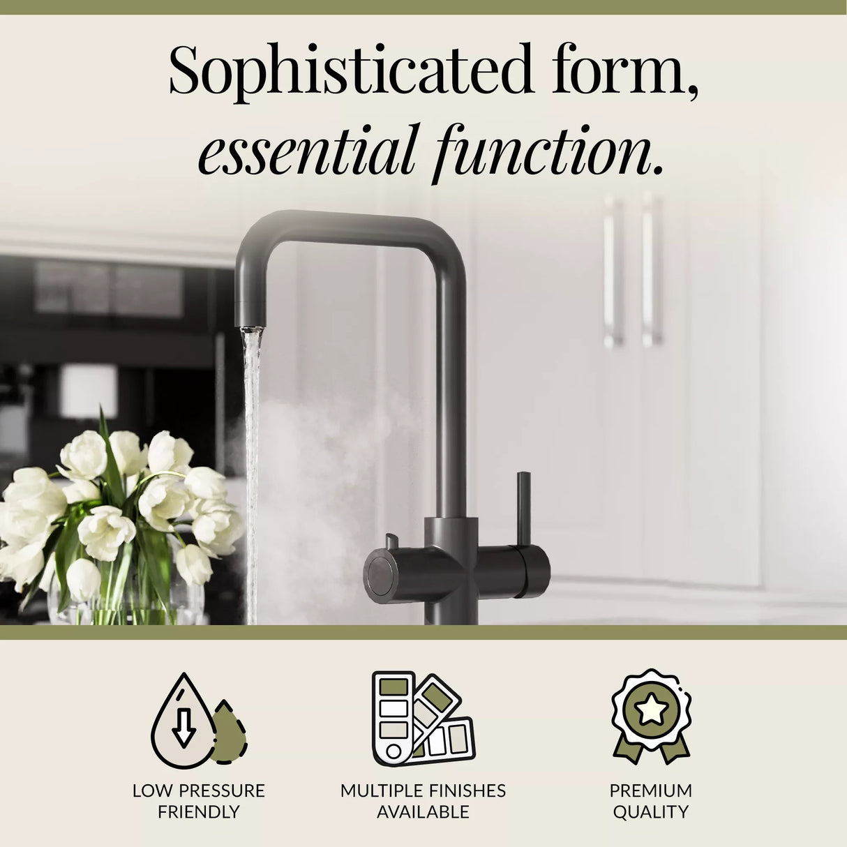 3 in 1 Boiling Water Tap Kit - Instant Hot Water Tap with Dual Lever Handles,Tank and Filter in a range of finishes