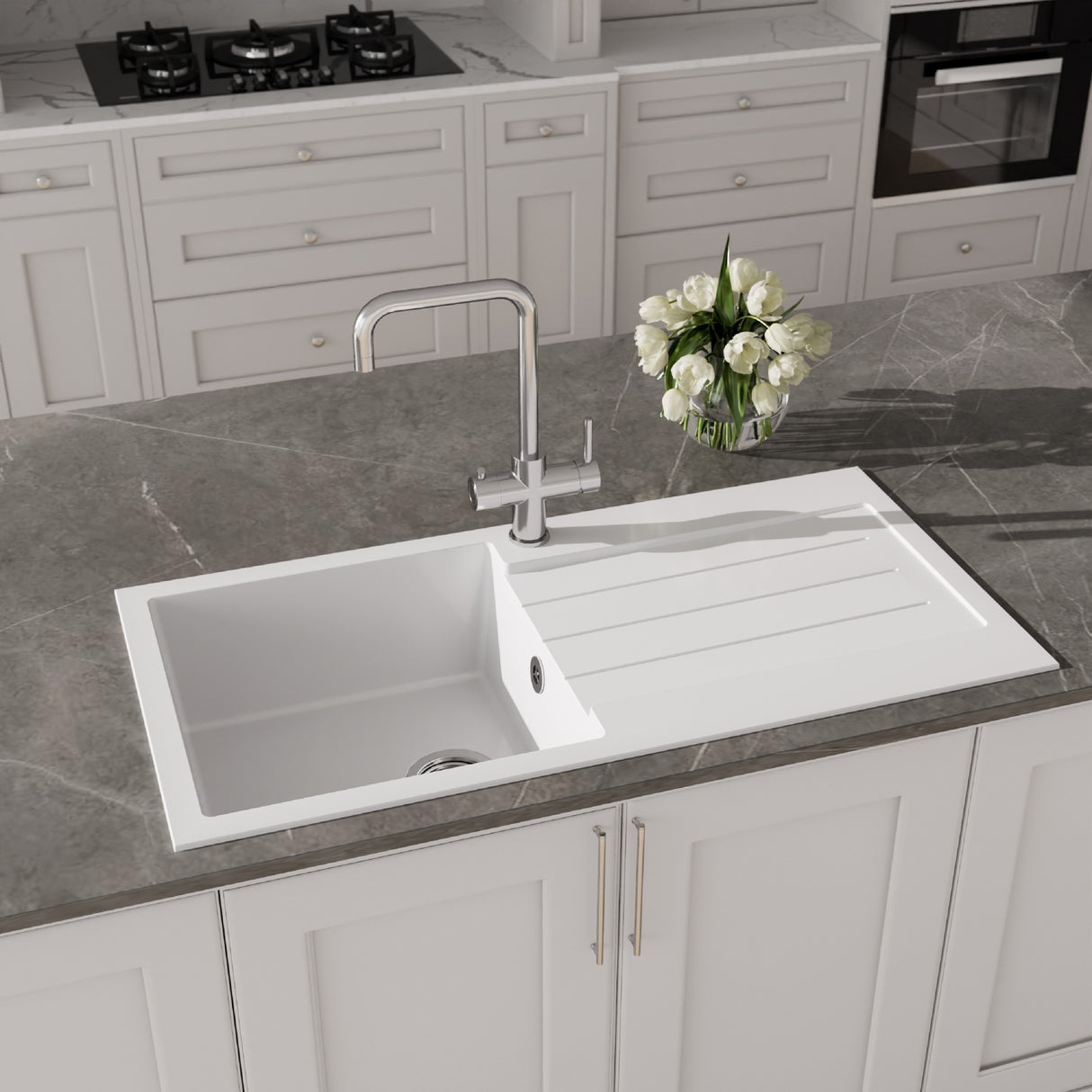 101cm Composite Inset Kitchen Sink with Overflow & Drainer - Available in Multiple Colours