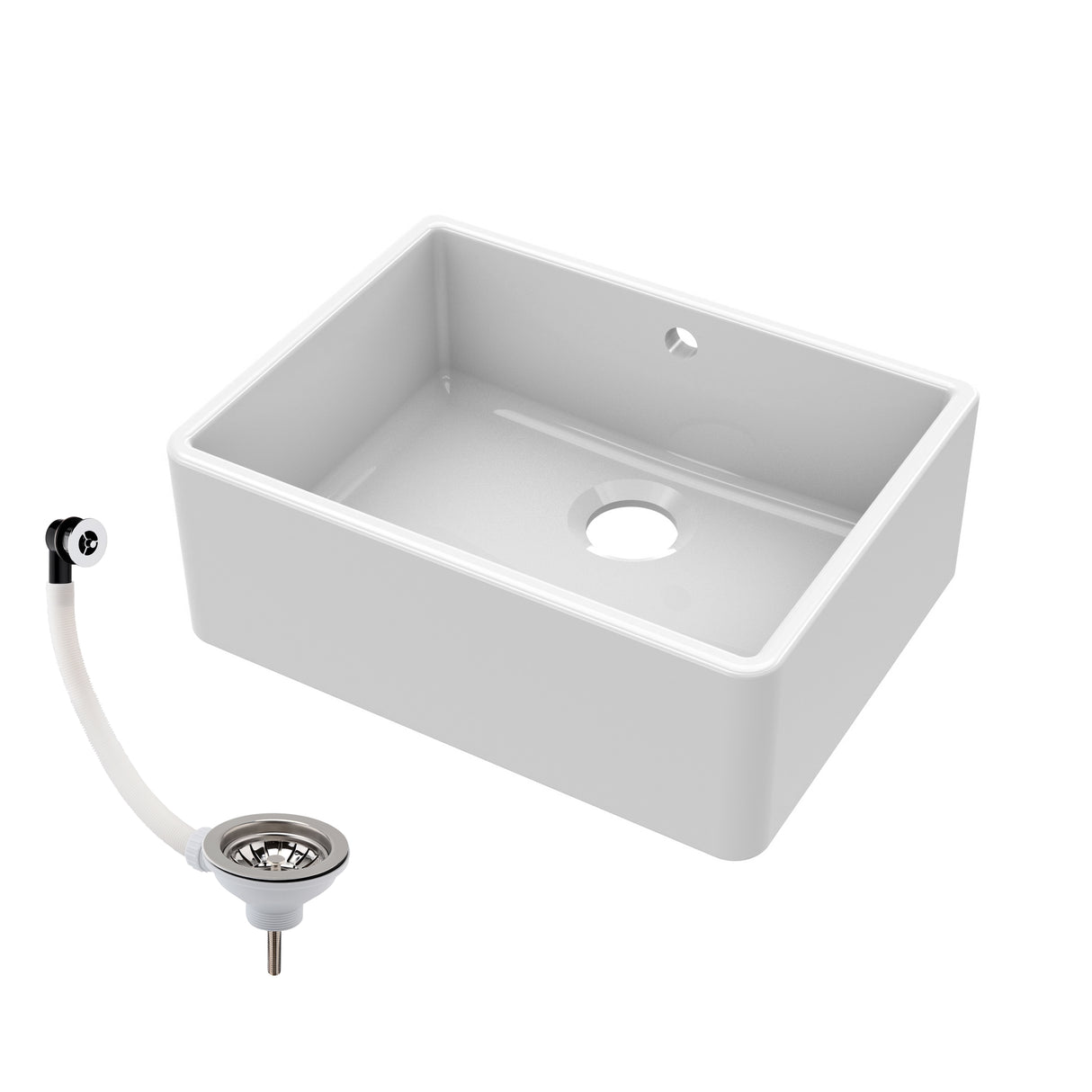 Single Bowl Fireclay Ceramic Butler Kitchen Sink with Overflow & Waste