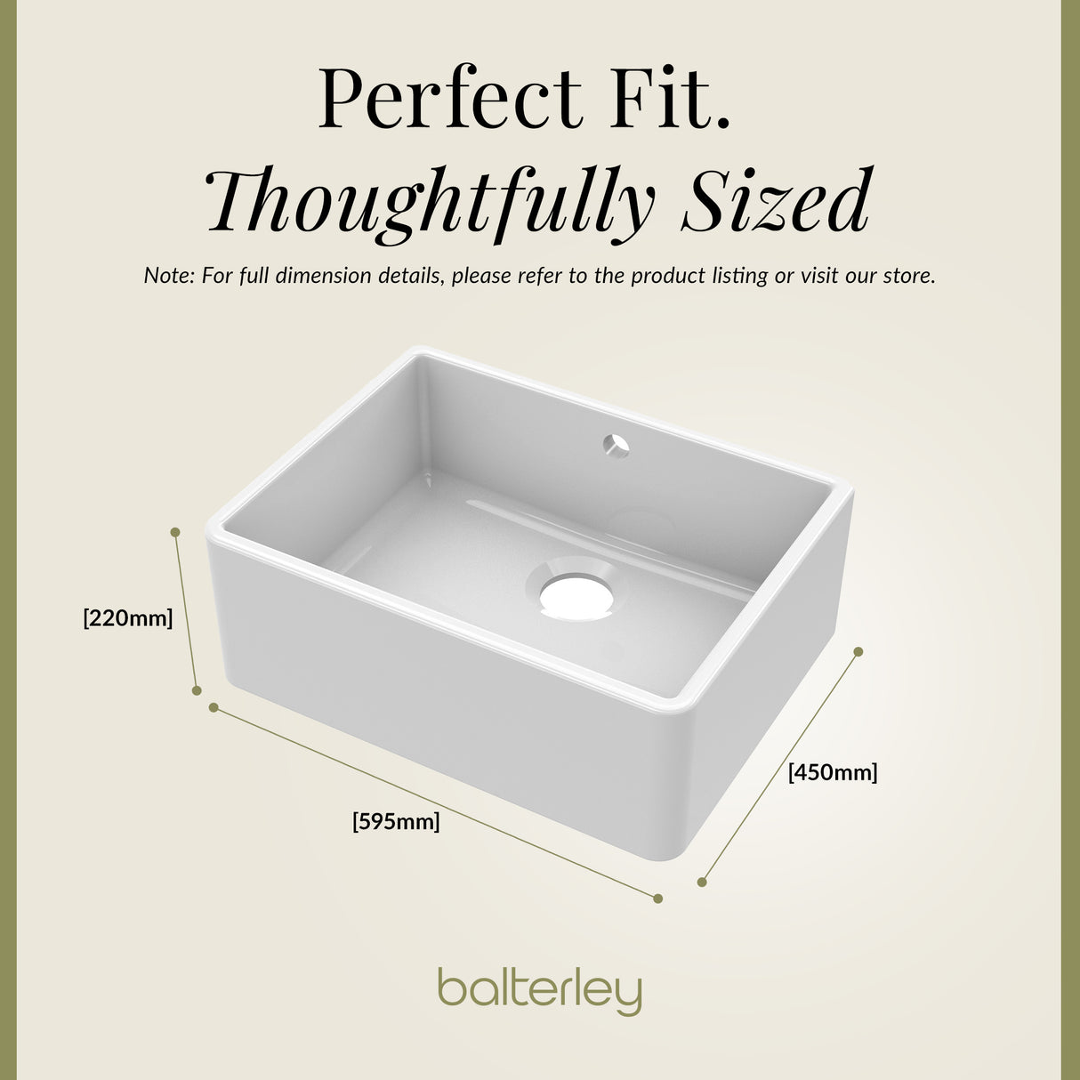 Single Bowl Fireclay Ceramic Butler Kitchen Sink with Overflow & Waste