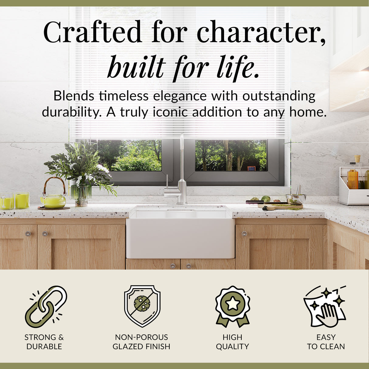 Single Bowl Fireclay Ceramic Butler Kitchen Sink with Tap Ledge