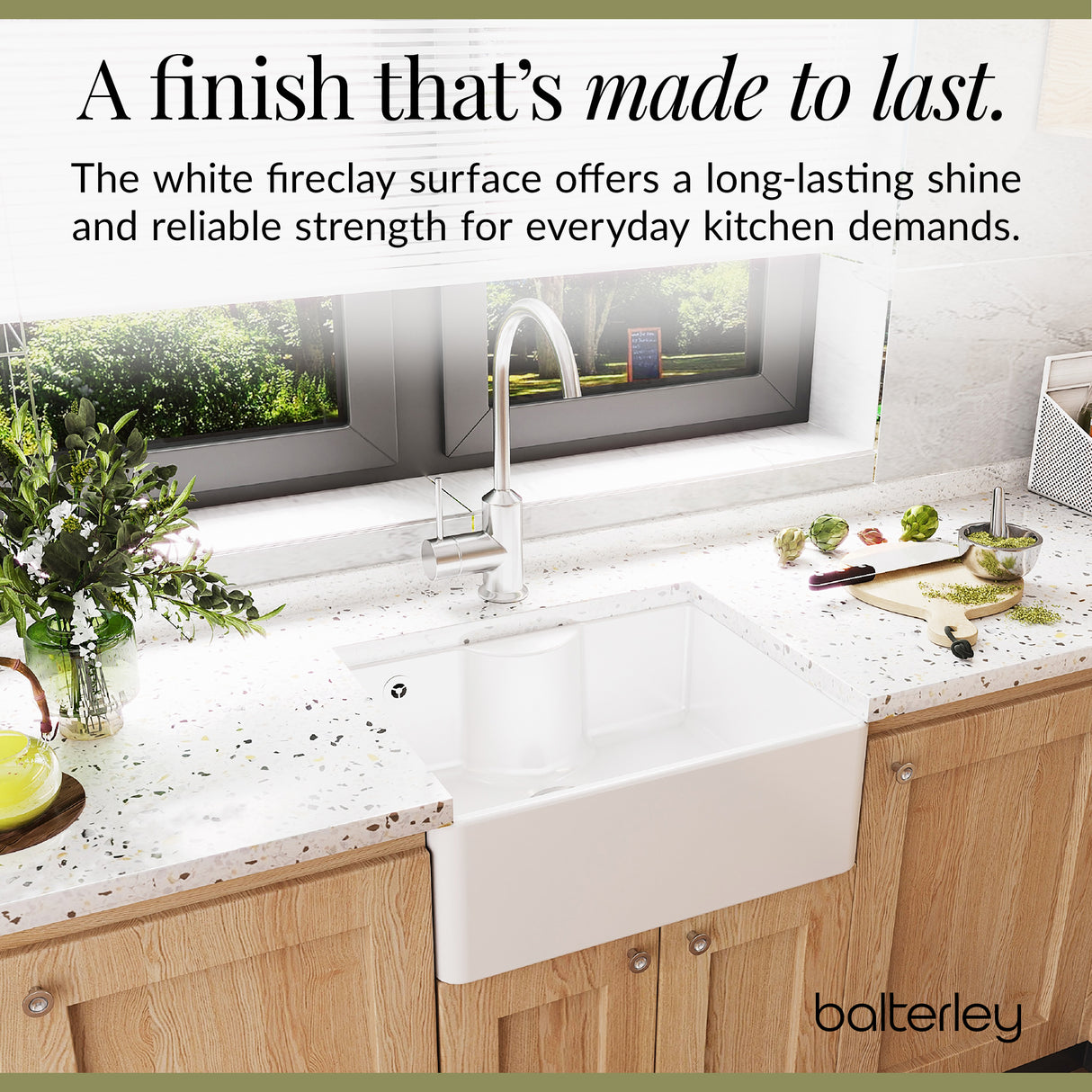 Single Bowl Fireclay Ceramic Butler Kitchen Sink with Ledge , Overflow & Waste