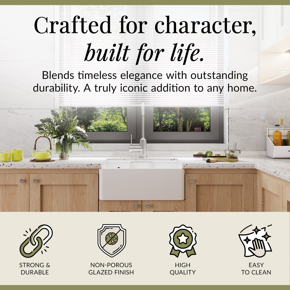 Single Bowl Fireclay Ceramic Butler Kitchen Sink with Ledge , Overflow & Waste
