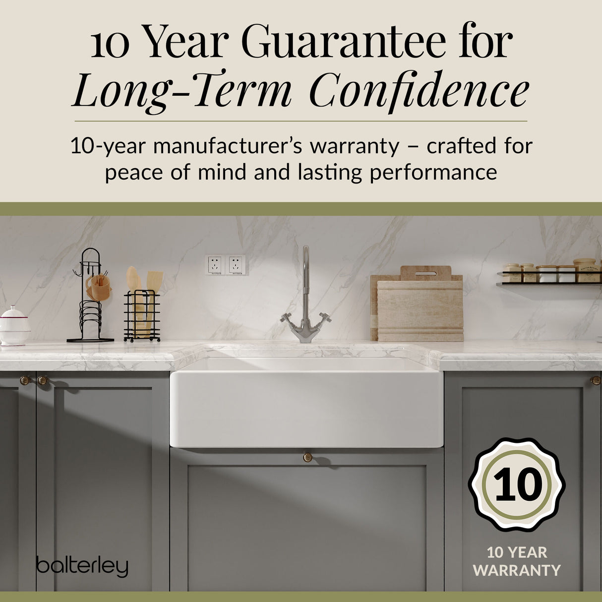 Single Bowl Fireclay Ceramic Butler Kitchen Sink with No Overflow & No Tap Hole - 795mm