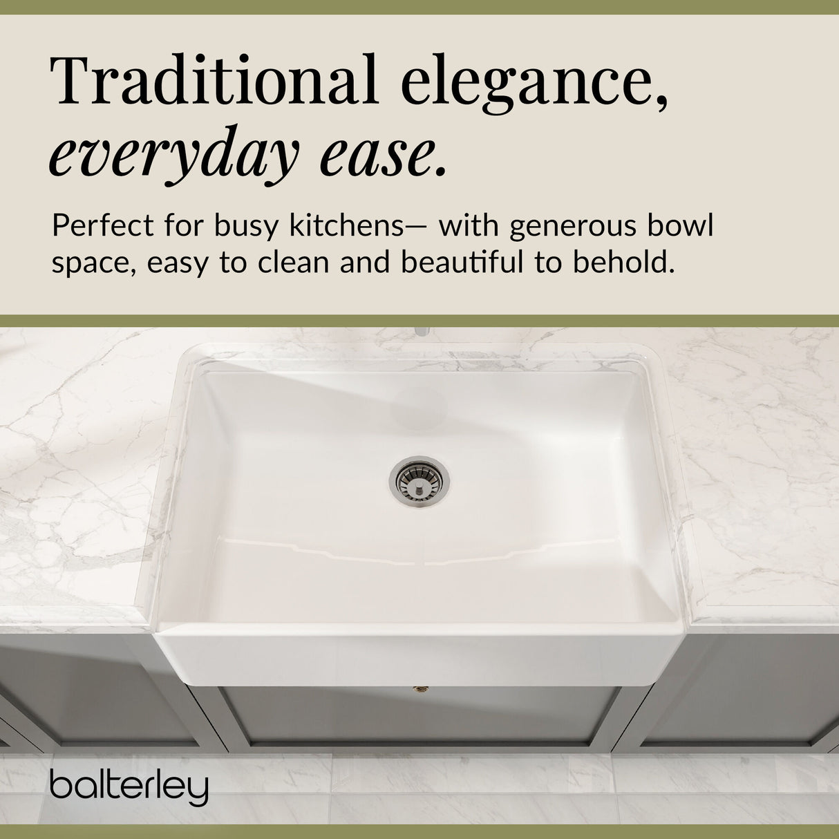 Single Bowl Fireclay Ceramic Butler Kitchen Sink with Chrome Basket Strainer Waste - 795mm