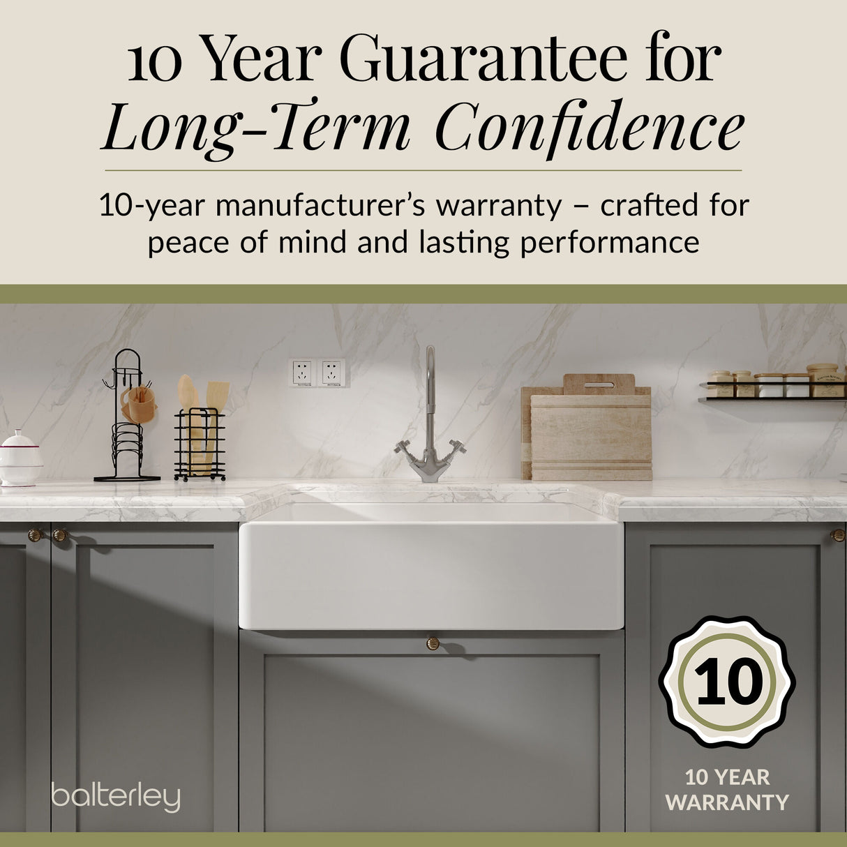 Single Bowl Fireclay Ceramic Butler Kitchen Sink with Chrome Basket Strainer Waste - 795mm