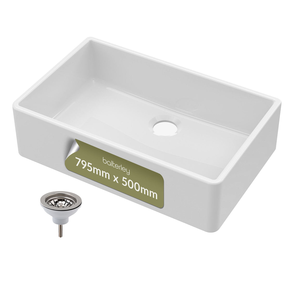 Single Bowl Fireclay Ceramic Butler Kitchen Sink with Chrome Basket Strainer Waste - 795mm