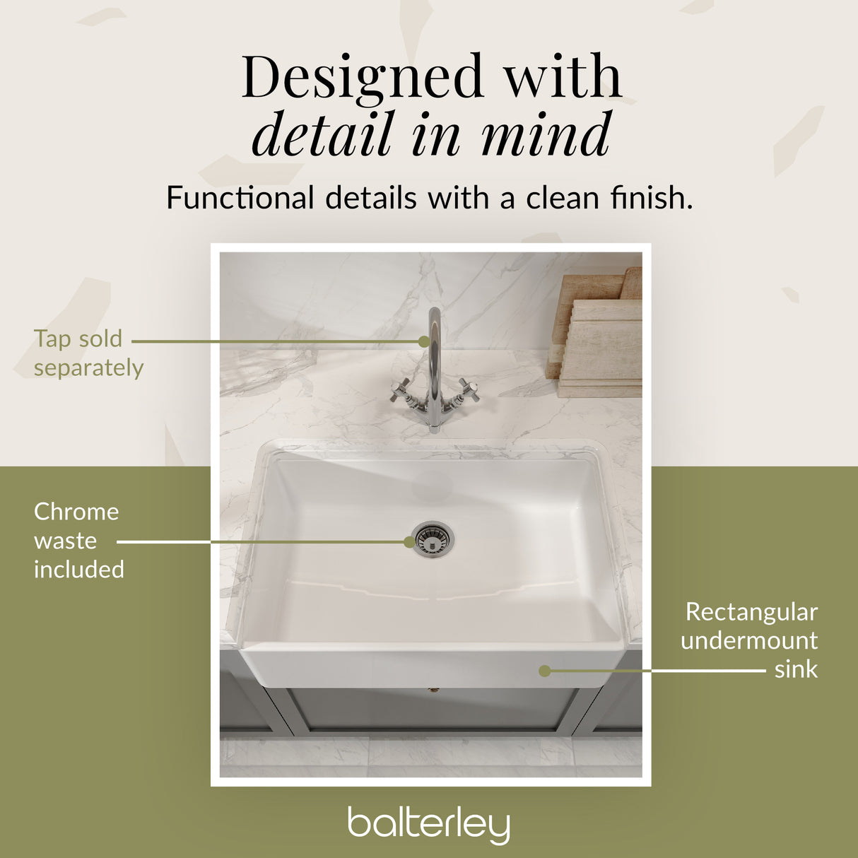 Single Bowl Butler Kitchen Sink - Choice of Tap and Waste - 795mm