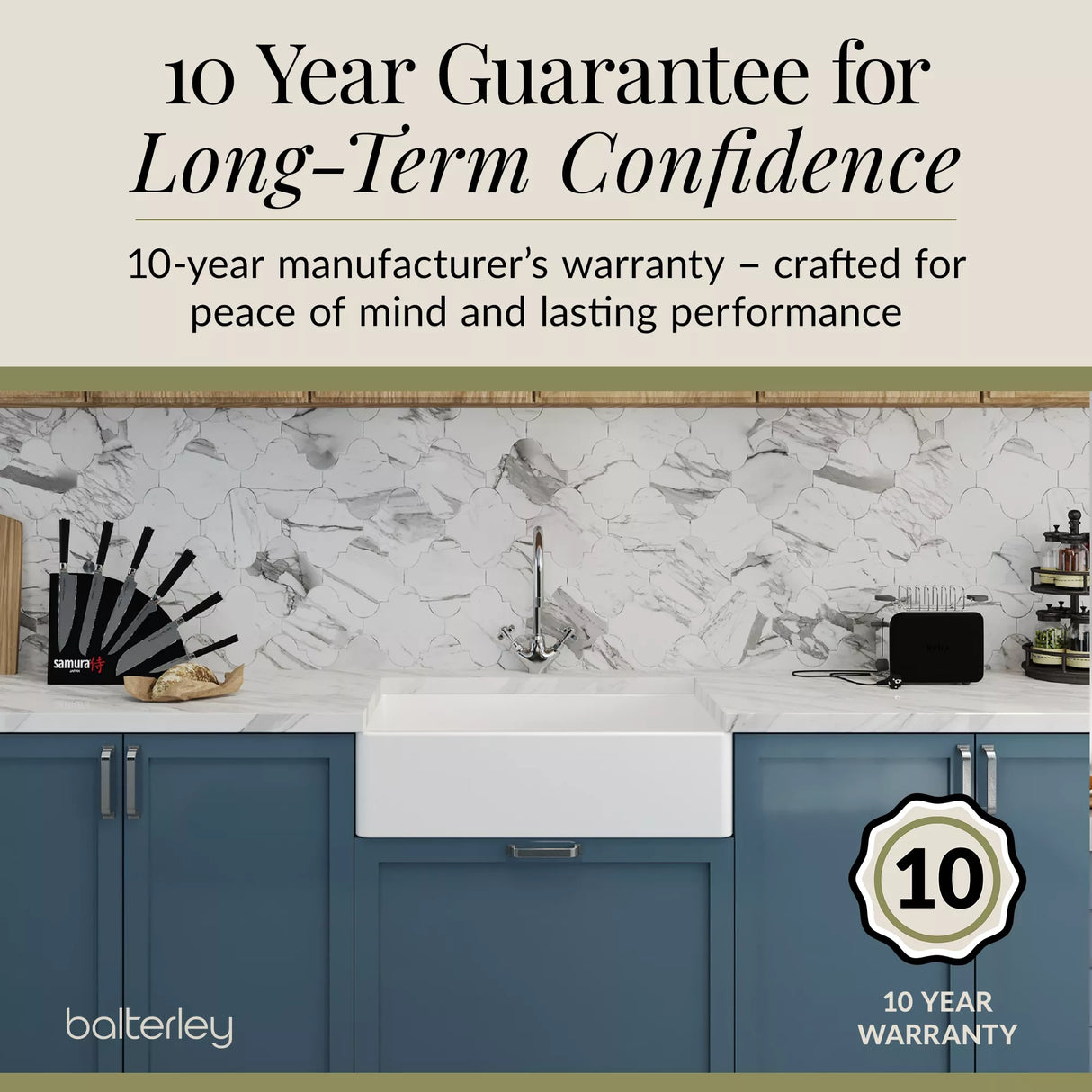 Single Bowl Fireclay Ceramic Butler Kitchen Sink Bundle with Mono Sink Mixer Tap & Waste