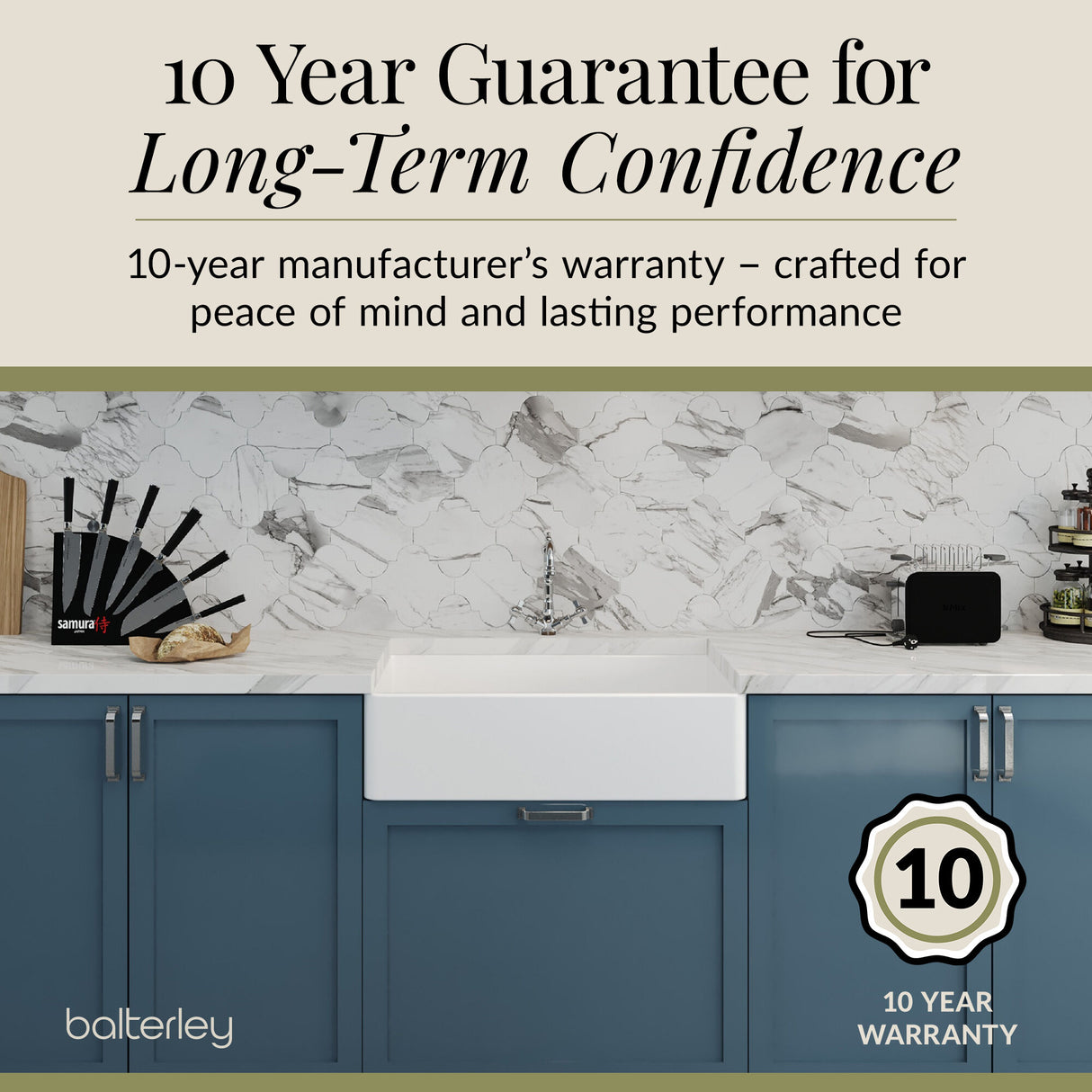 Single Bowl Fireclay Ceramic Butler Kitchen Sink Bundle with French Classic Tap & Waste