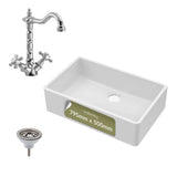 Single Bowl Fireclay Ceramic Butler Kitchen Sink Bundle with French Classic Tap & Waste