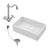 Single Bowl Fireclay Butler Kitchen Sink Bundle inc French Classic Tap & Overflow