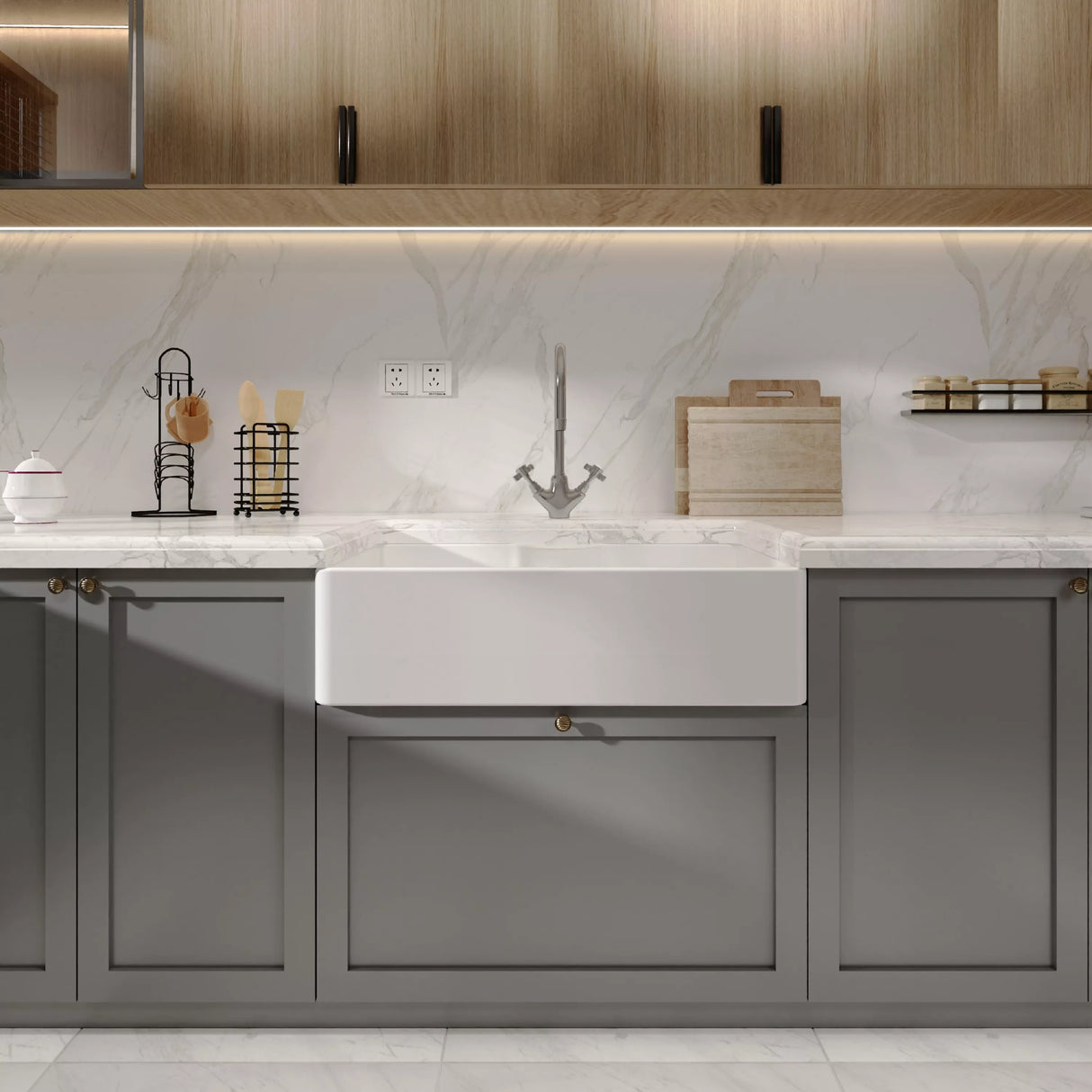 Single Bowl Fireclay Ceramic Butler Kitchen Sink - Variety of Sizes and Features Available