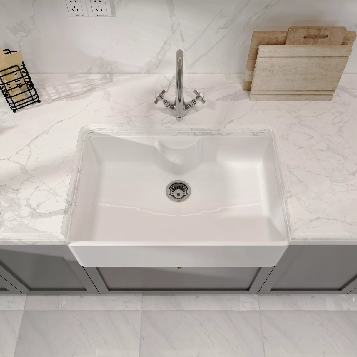 Single Bowl Fireclay Ceramic Butler Kitchen Sink - Variety of Sizes and Features Available