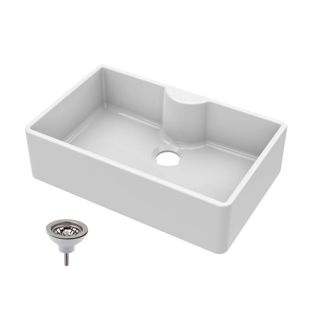 Single Bowl Fireclay Ceramic Butler Kitchen Sink with Tap Ledge & Strainer Waste