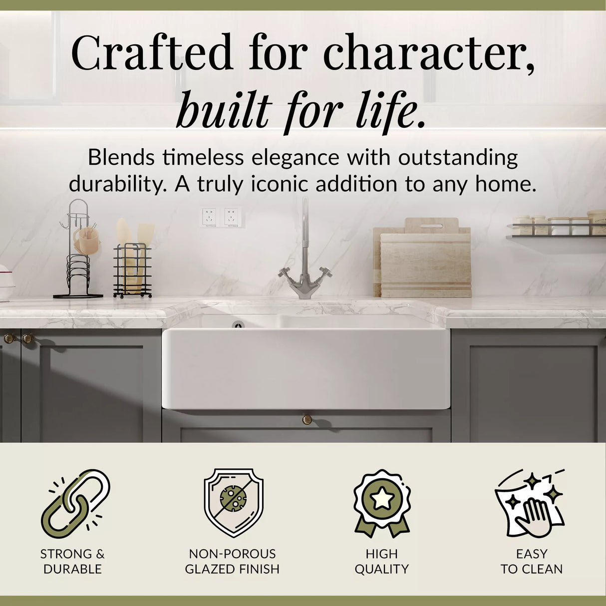 Single Bowl Fireclay Ceramic Butler Kitchen Sink - Variety of Sizes and Features Available