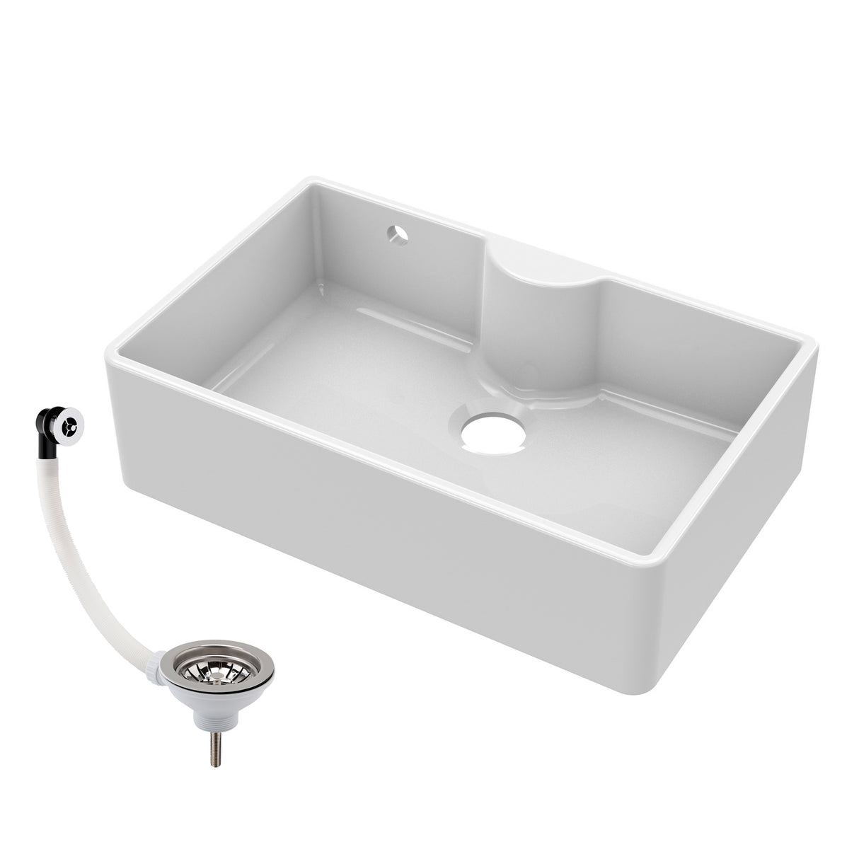 Single Bowl Fireclay Ceramic Butler Kitchen Sink Bundle with Tap Ledge, Overflow & Waste