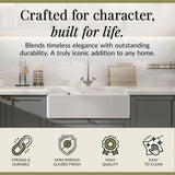 Single Bowl Fireclay Ceramic Butler Kitchen Sink with Tap Ledge and Overflow and Chrome Basket Strainer Waste - 795mm