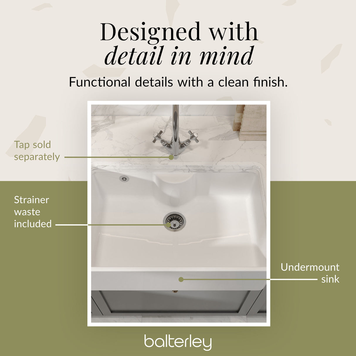 Single Bowl Fireclay Ceramic Butler Kitchen Sink with Tap Ledge and Overflow and Chrome Basket Strainer Waste - 795mm