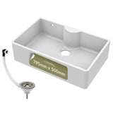 Single Bowl Fireclay Ceramic Butler Kitchen Sink with Tap Ledge and Overflow and Chrome Basket Strainer Waste - 795mm