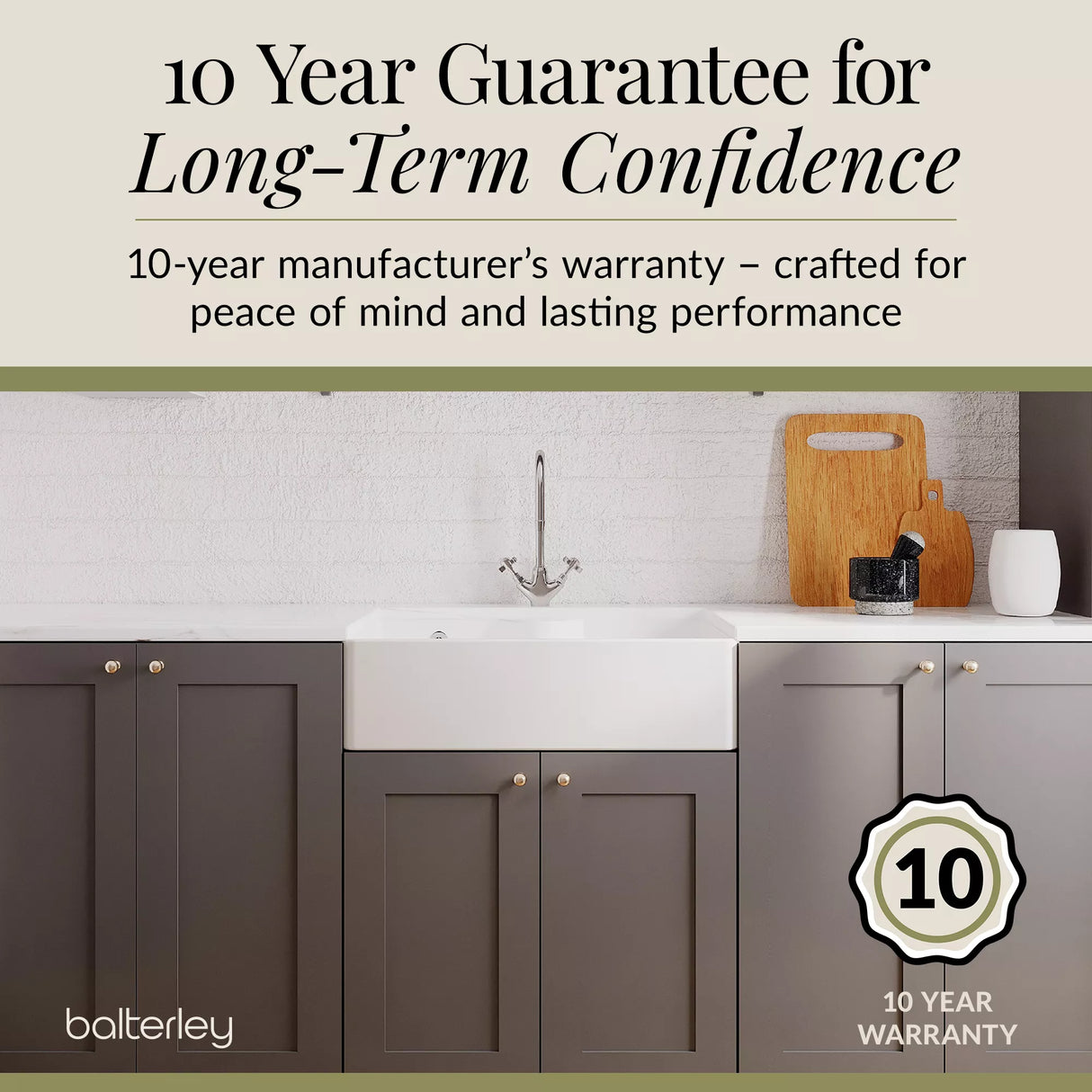 Single Bowl Fireclay Ceramic Butler Kitchen Sink Bundle with Tap Ledge, Tap & Waste