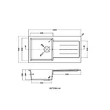 101cm Composite Inset Kitchen Sink with Overflow & Drainer - Available in Multiple Colours