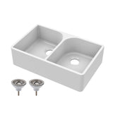 Double Bowl Fireclay Ceramic Butler Kitchen Sink Bundle with Full Weir & Wastes