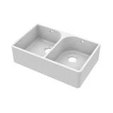 Double Bowl Fireclay Ceramic Butler Kitchen Sink - with Full Weir, Overflow & No Tap Hole