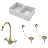 Double Bowl Butler Sink with Overflow - Choice of Tap and Waste - 795mm