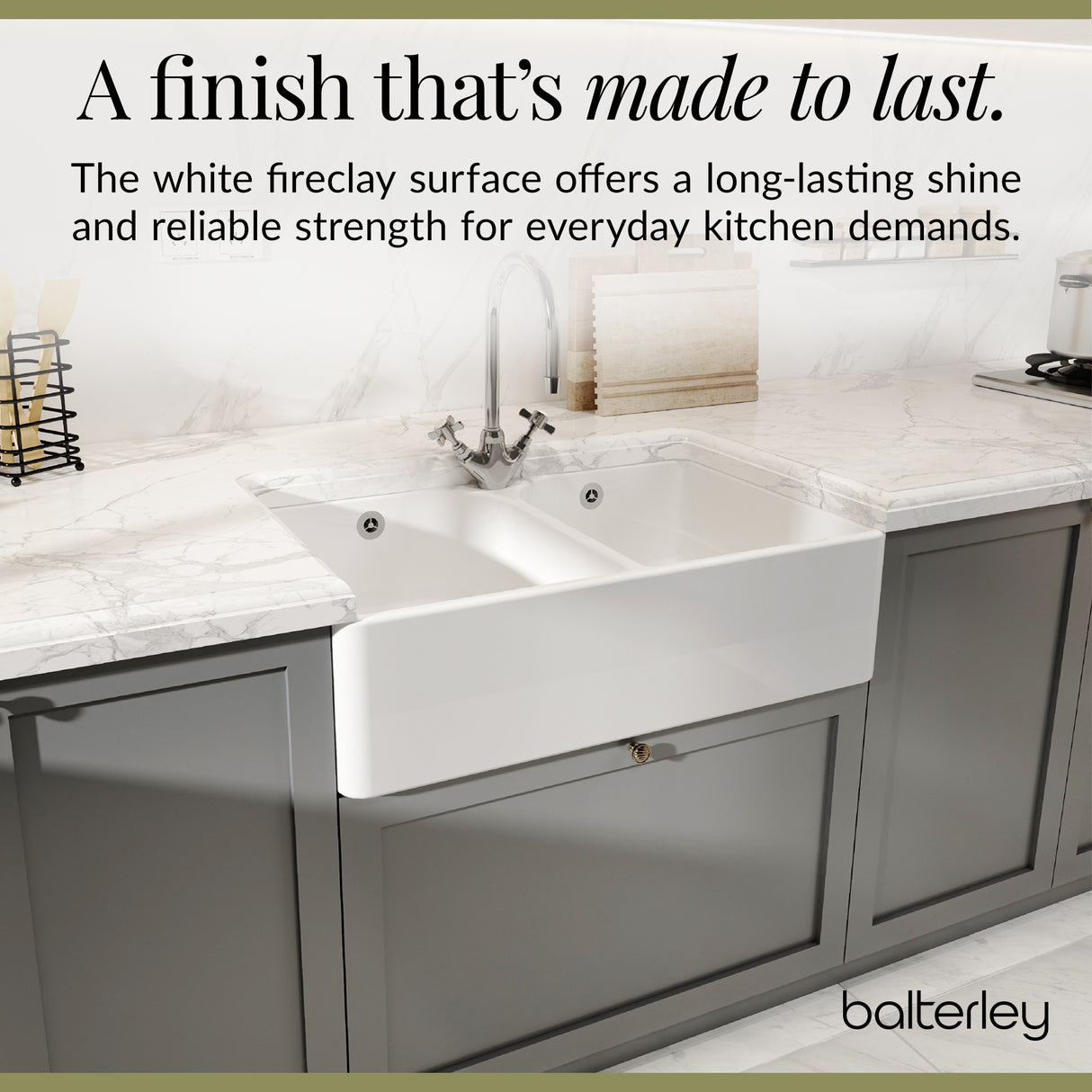 Fireclay Ceramic Double Bowl Full Weir Butler Kitchen Sink