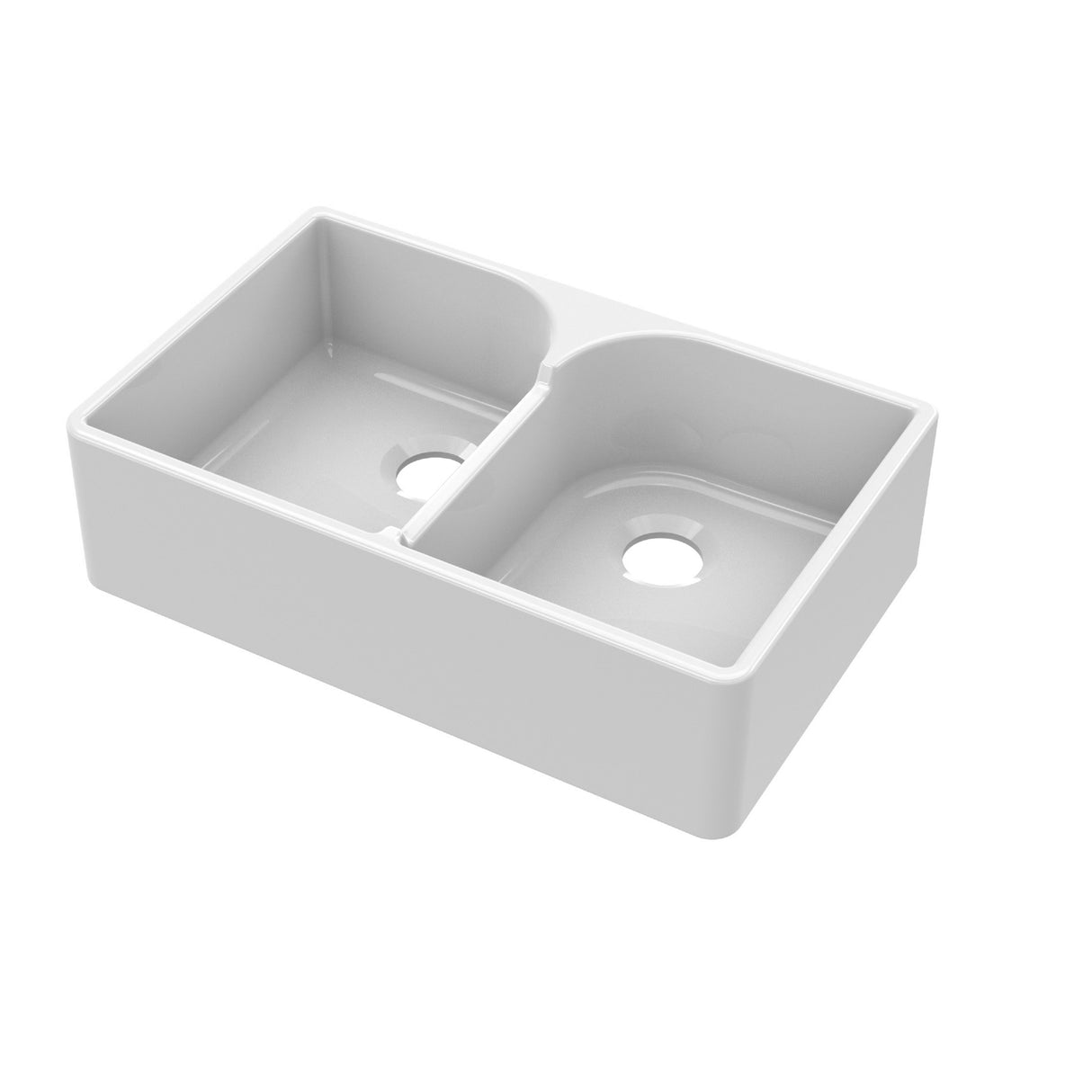 Double Bowl Fireclay Kitchen Stepped Weir Butler Kitchen Sink with No Overflow & No Tap Hole