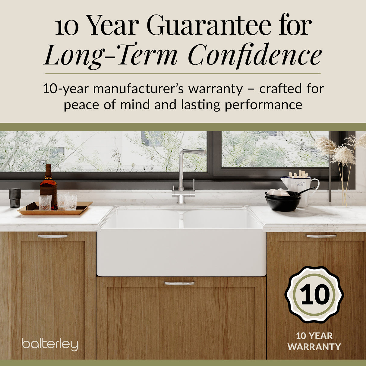 Double Bowl Fireclay Ceramic Butler Kitchen Sink with Stepped Weir  & Wastes