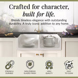 Fireclay Kitchen Bundle - Double Bowl Stepped Weir Butler Sink, Wastes & French Classic Tap, 795mm - Brushed Brass