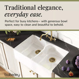 Fireclay Kitchen Bundle - Double Bowl Stepped Weir Butler Sink, Wastes & French Classic Tap, 795mm - Brushed Brass